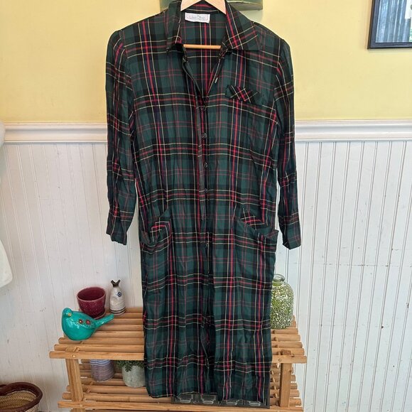 Vintage Jane Street New York Green Plaid Button-Down Midi Dress With Pockets Siz - Picture 1 of 10